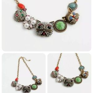 - Betsey Johnson Enamel, Crystal, & Pearl Cat Necklace